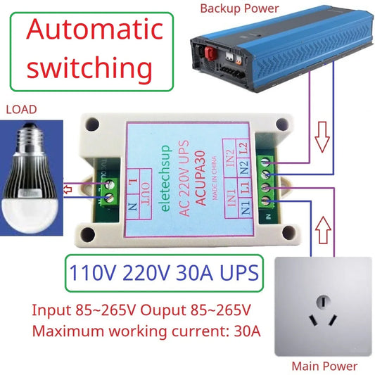 ACUPS22 ACUPA30 10A 220V UPS Module 50 60HZ Automatic Power Transfer Switch for Household Appliances Refrigerator Fish Tank Air Conditioner