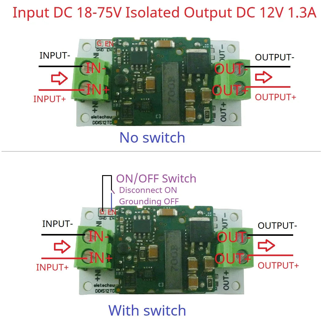 DDIS12TD Electric Bicycle Isolated Regulated Power Module DC 36V 48V 60V to 12V 1.3A Step-Down DC-DC Converter Isolation Protection Board