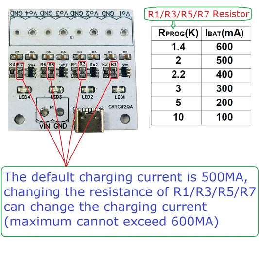 CRTC42QA 4ch TYPE-C USB 3.7V 4.2V LiPo Polymer Li-Ion Lithium Battery Charger Module for Arduiuo power bank esp32 esp8266