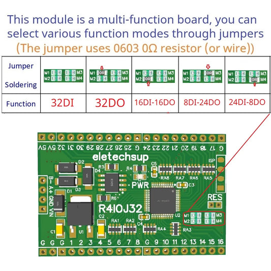 R4IOJ32 32CH RS485 2.54mm Pin Core Board Modbus Rtu Input and Output Control PLC HMI Remote IO Expanding Board R4IOJ32 DC 5V 12V 24V