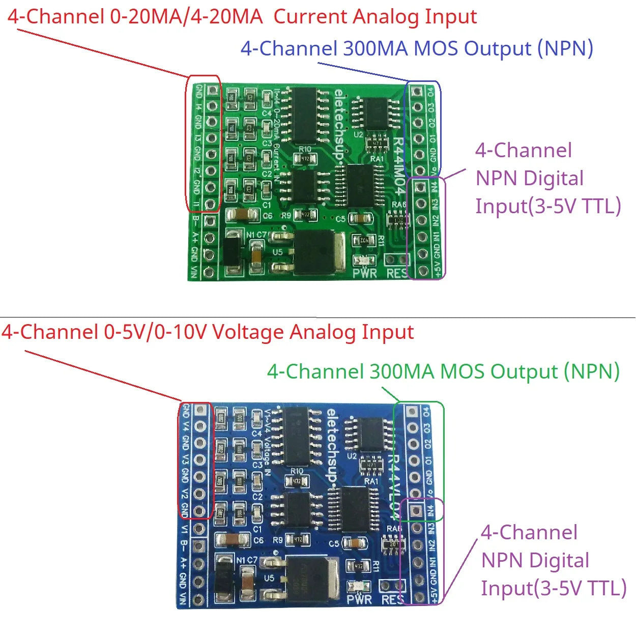 R44VL04 12CH 12V 24V RS485 Analog Digital IO Module 4AI-4DI-4DO PLC Remote I/O Board Modbus RTU 01/02/03/04/05/06/15/16 Function Code