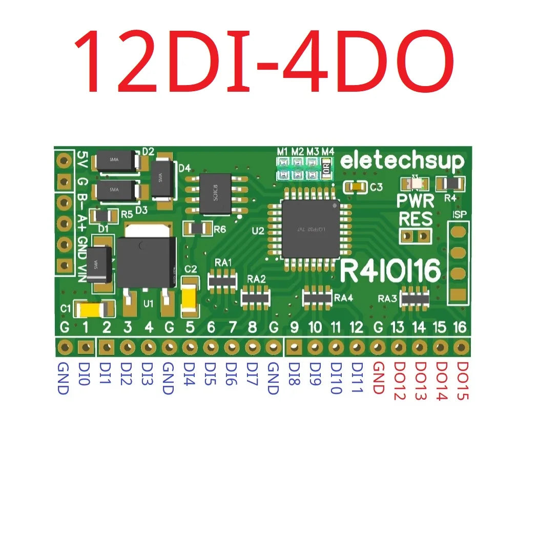 R4IOI16 16DI/16DO/8DI-8DO/4DI-12DO/12DI-4DO Modbus Rtu Digital IO RS485 2.54mm Pin Core Board for Arduino ESP32 ESP8266 PLC Smart Home