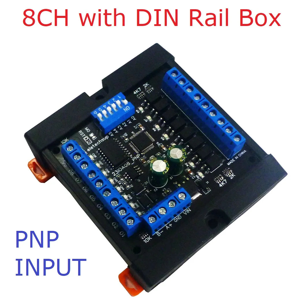 23IOA08 DC 12V 24V 8DI-8DO NPN/PNP Optically Isolated Input & 300MA NPN Solid State Relay Output RS485 IO Module Modbus Rtu Board