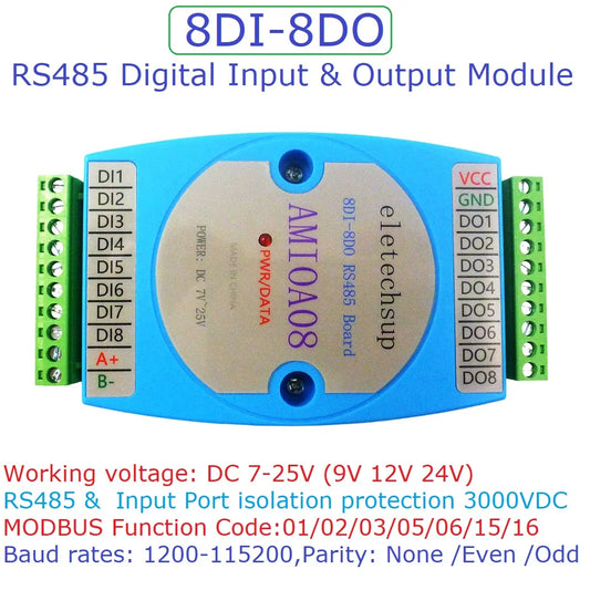 AMIOA08 DC12V/24V 8DI8DO RS485 MODBUS RTU PLC Module Isolated Digital I/O for Arduino Raspberry Pi Home Industrial Automation