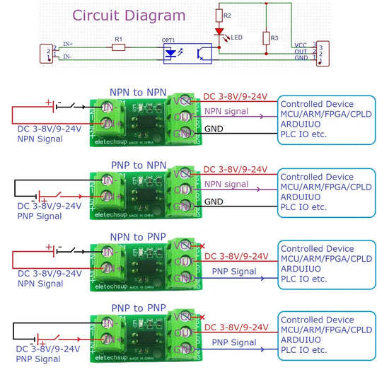 OP11A01 3-24V NPN PNP Signal Mutual Converter Logic Level Isolator for Arduino MEGA PI Nano V3 PLC RS485 Digital IO Module