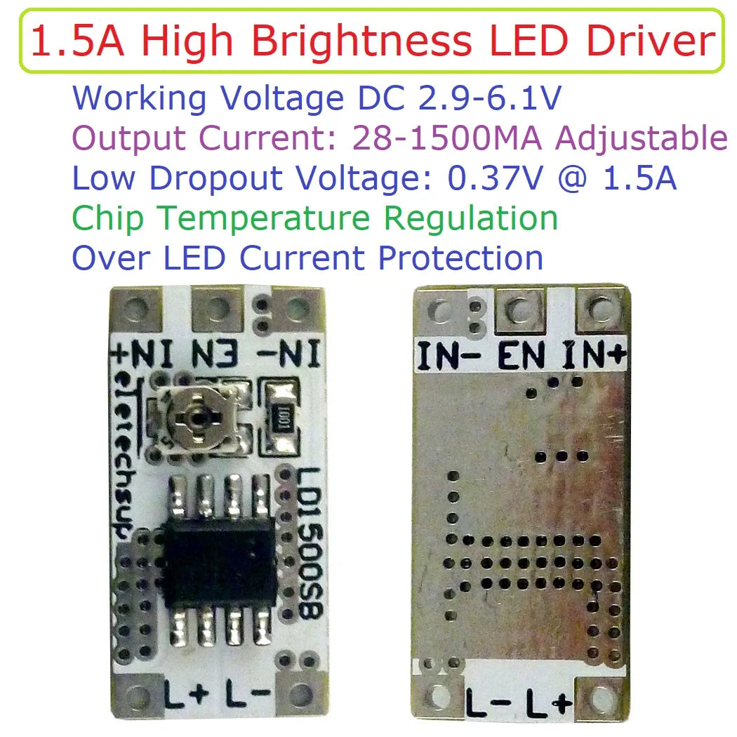 LD1500SB Adjustable 28-1500mA Output Current High Brightness LED Constant Current Driver Board for Flashlight Headlights Emergency Lights
