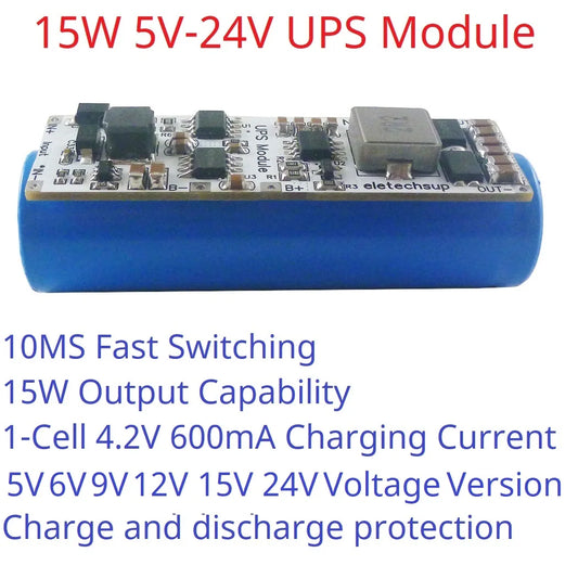 NDUP1APA High Efficiency Large Power DC 5V 6V 9V 12V 15V 24V UPS Module IN-OUT 3.7V 4.2V Lithium Battery Charger Discharge Home Network