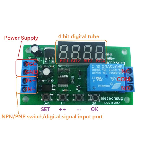 KC23C01 Multifunction Pulse Counter Switch Adjustable Timer Delay Turn On/Off Relay Module DC 5V 12V 24V