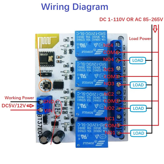 BT37E04 4Ch DC 5V 12V For Android Bluetooth-Compatible Relay 2.4G RF Remote control IOT Module