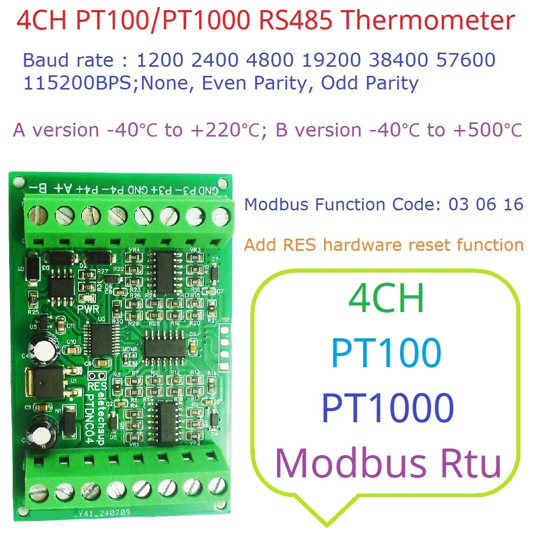 PTDNC04 PT1000 4CH Modbus Wide Range Temperature Sensor Collector PT100 RTD Platinum Thermal Resistance RS485 Remote Analog Quantity
