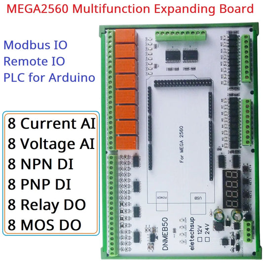 DNMEB50 16AI-16DI-16DO 4-20MA Current 0-5V/10V/30V Voltage Dry Wet Contact MOS RS485 Relay MEGA2560 R3 Expanding Board for Arduino PLC