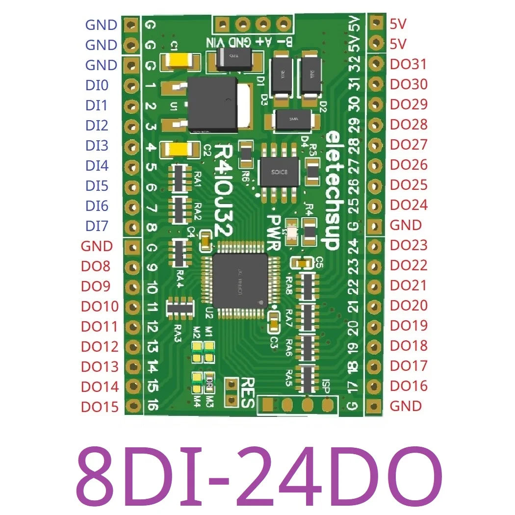 R4IOJ32 32CH RS485 2.54mm Pin Core Board Modbus Rtu Input and Output Control PLC HMI Remote IO Expanding Board R4IOJ32 DC 5V 12V 24V