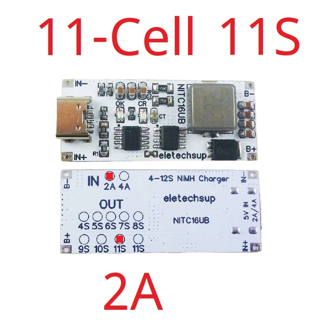 NITC16UB 2A/4A 4-12 Cell NIMH Charger Module TYPE-C DC 5V Boost BMS CC/CV NiCd for 4.8V 6V 7.2V 8.4V 9.6V 10.8V 12V 13.2V 14.4V Battery