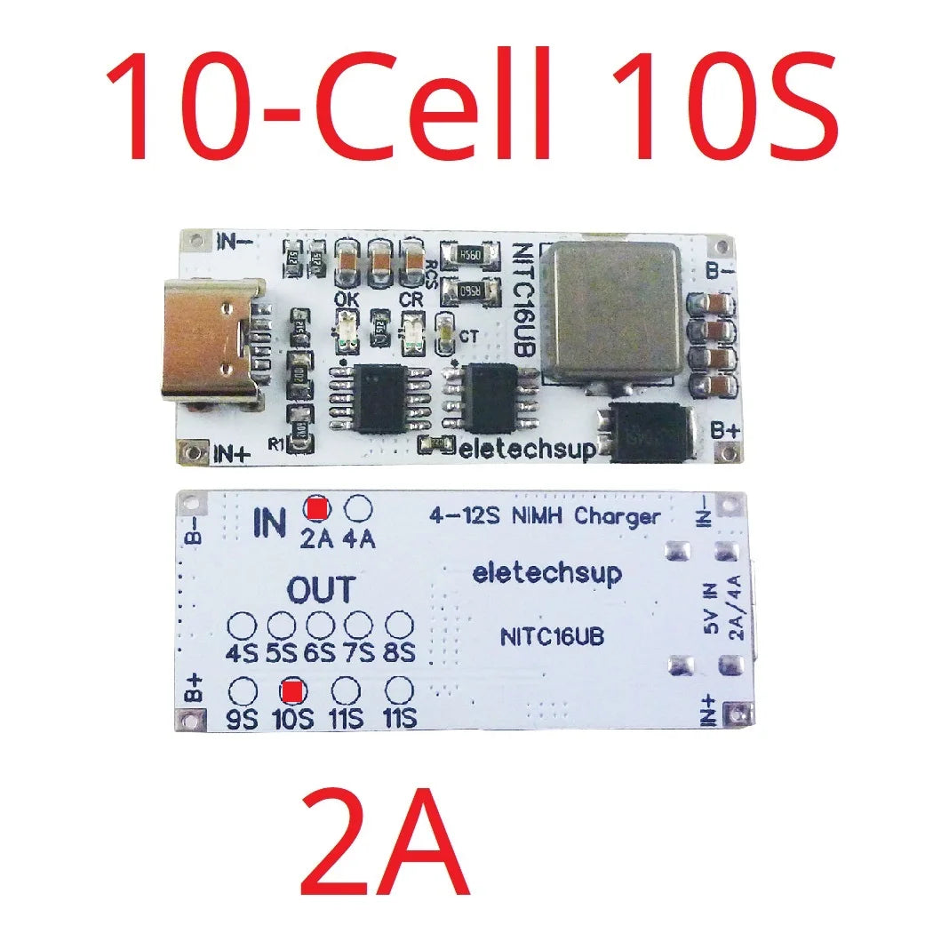 NITC16UB 2A/4A 4-12 Cell NIMH Charger Module TYPE-C DC 5V Boost BMS CC/CV NiCd for 4.8V 6V 7.2V 8.4V 9.6V 10.8V 12V 13.2V 14.4V Battery