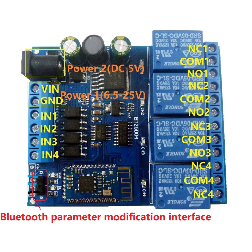 BT25D04 Smart Home Wireless Relay Switch for Apple iOS and Android Devices, DC 5-24V 4ch Bluetooth V4.0 BLE
