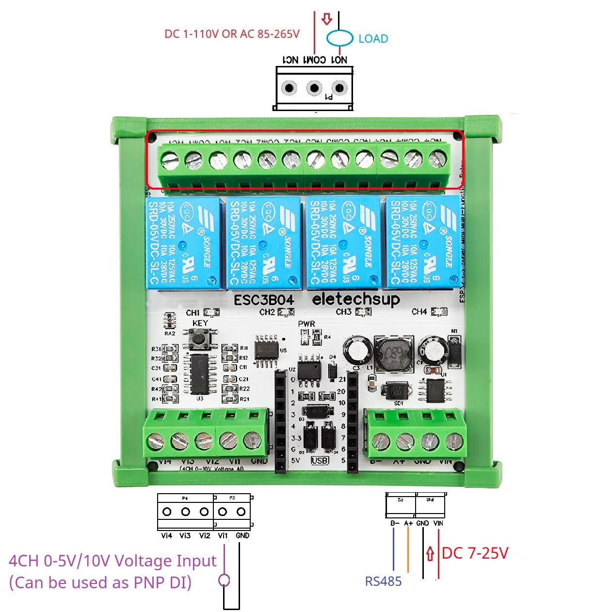 ESC3B04 DC 9V 12V 24V 4AI-4DO 0-10V Analog Input ESP32 C3 Super Mini RS485 Relay Expansion Board Smart Home IOT Simple PLC