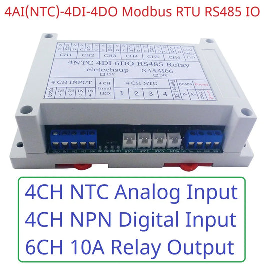 N4A4I06 14CH Multifunction RS485 Network Bus NTC Temperature Collector 4AI-4DI-6DO Modbus RTU PLC Remote IO Analog Digital Expander