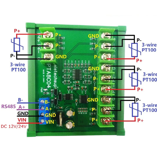 PTA8C04 4ch 500 Celsius PT100 Thermocouple RTD emperature Sensor RS485 Temperature Sensor Module Modbus RTU Board Paperless Recorder
