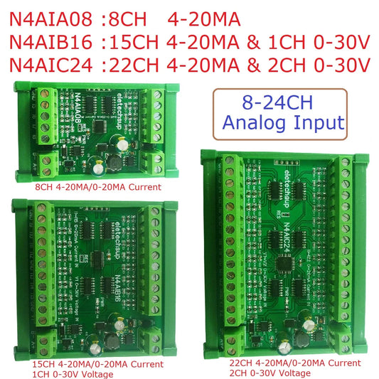 N4AIA08 N4AIB16 N4AIC24 22CH 4-20MA Current & 2CH 0-30V Voltage Input RS485 AI Module 24CH 12-bit ADC Collector Board MODBUS RTU PLC IO