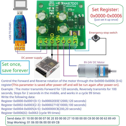 N467D01 8-30V Small DC Linear Geared Motor Driver Forward Reverse Stop Delay Timer Controller RS485 PLC IO