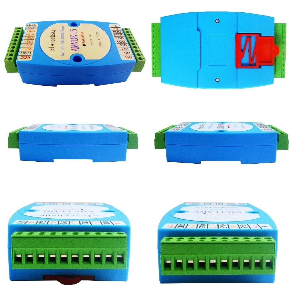 AMIDJ14 AMVDK15 3IN1 6AI-4DI-4DO 4-20MA 0-5 0-10V DI-DO RS485 IO Module for Temperature Humidity PT100 K J Thermocouple Sensor Motion Detector