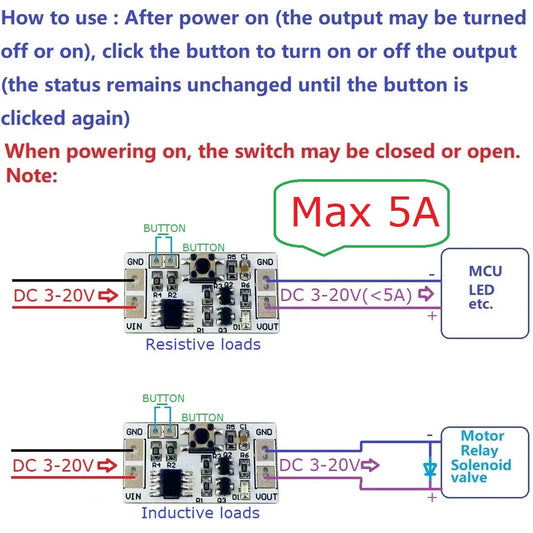 SL92B02 DC 3.3V 5V 12V Bistable Self-locking Electronic Switch Board for Arduiuo MEGA2560 ESP32 ESP8266 LED Motor
