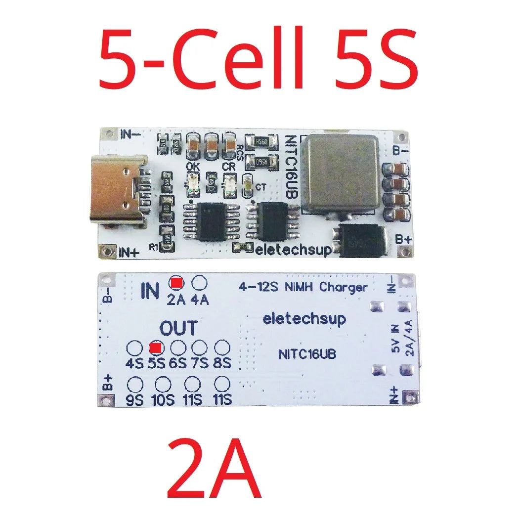 NITC16UB 2A/4A 4-12 Cell NIMH Charger Module TYPE-C DC 5V Boost BMS CC/CV NiCd for 4.8V 6V 7.2V 8.4V 9.6V 10.8V 12V 13.2V 14.4V Battery