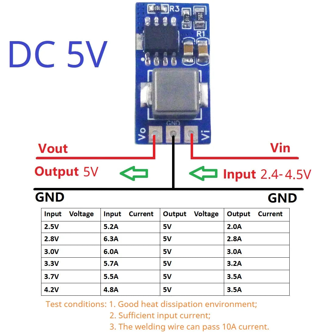 ND3A05SD 17W Synchronous Boost Regulator Module 3V 3.3V 3.7V to 4.2V 5V DC-DC Converter ND3A05SD for Arduino PI ESP32 Wifi QC PD