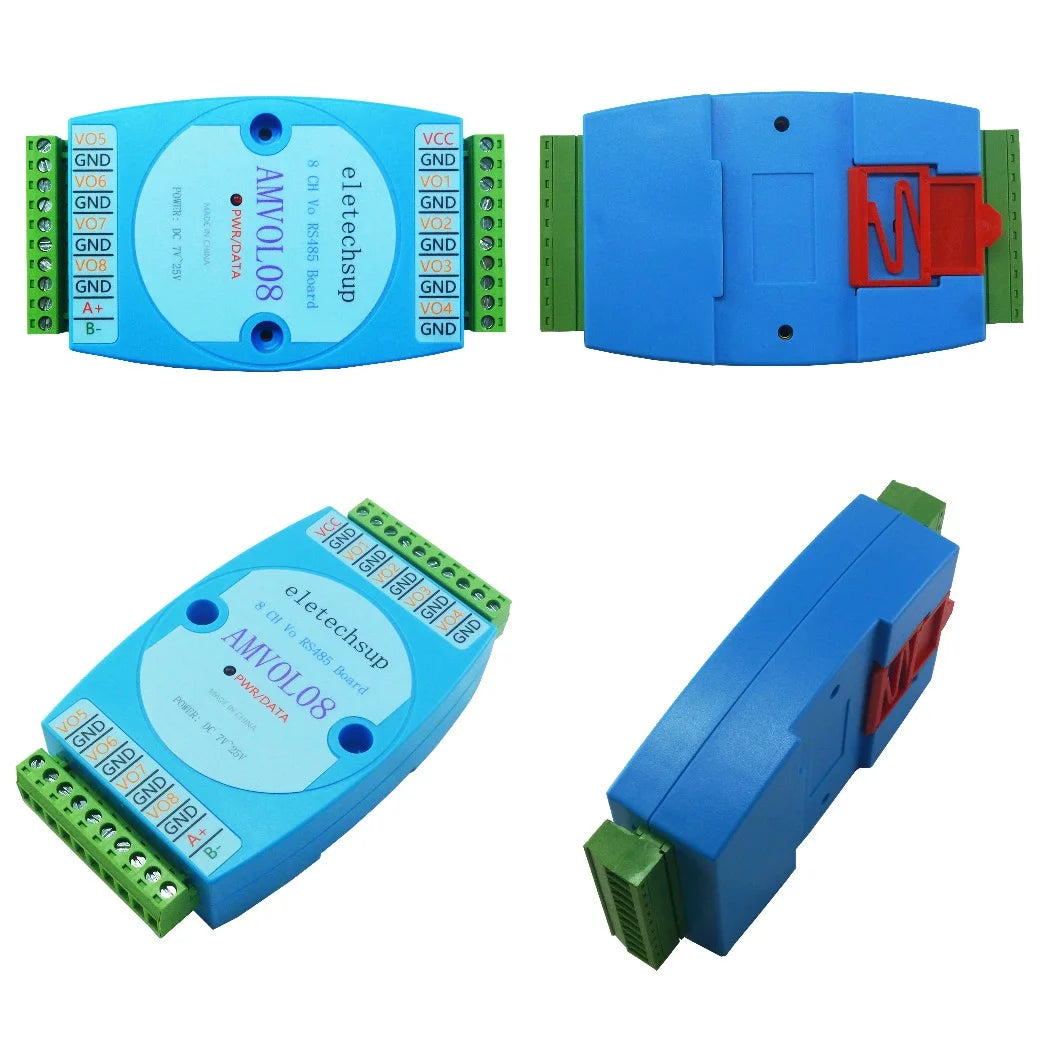 AMVOL08 8 Channel Analog Output 0-10V 0-5V AO Module RS485 Modbus RTU To Voltage PLC Remote IO Expansion Board