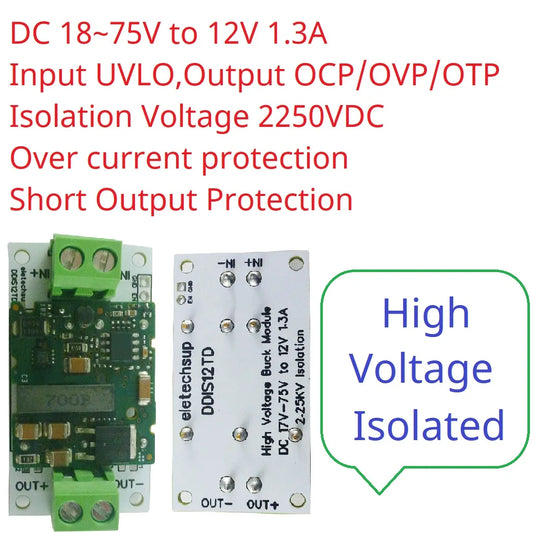 DDIS12TD Electric Bicycle Isolated Regulated Power Module DC 36V 48V 60V to 12V 1.3A Step-Down DC-DC Converter Isolation Protection Board