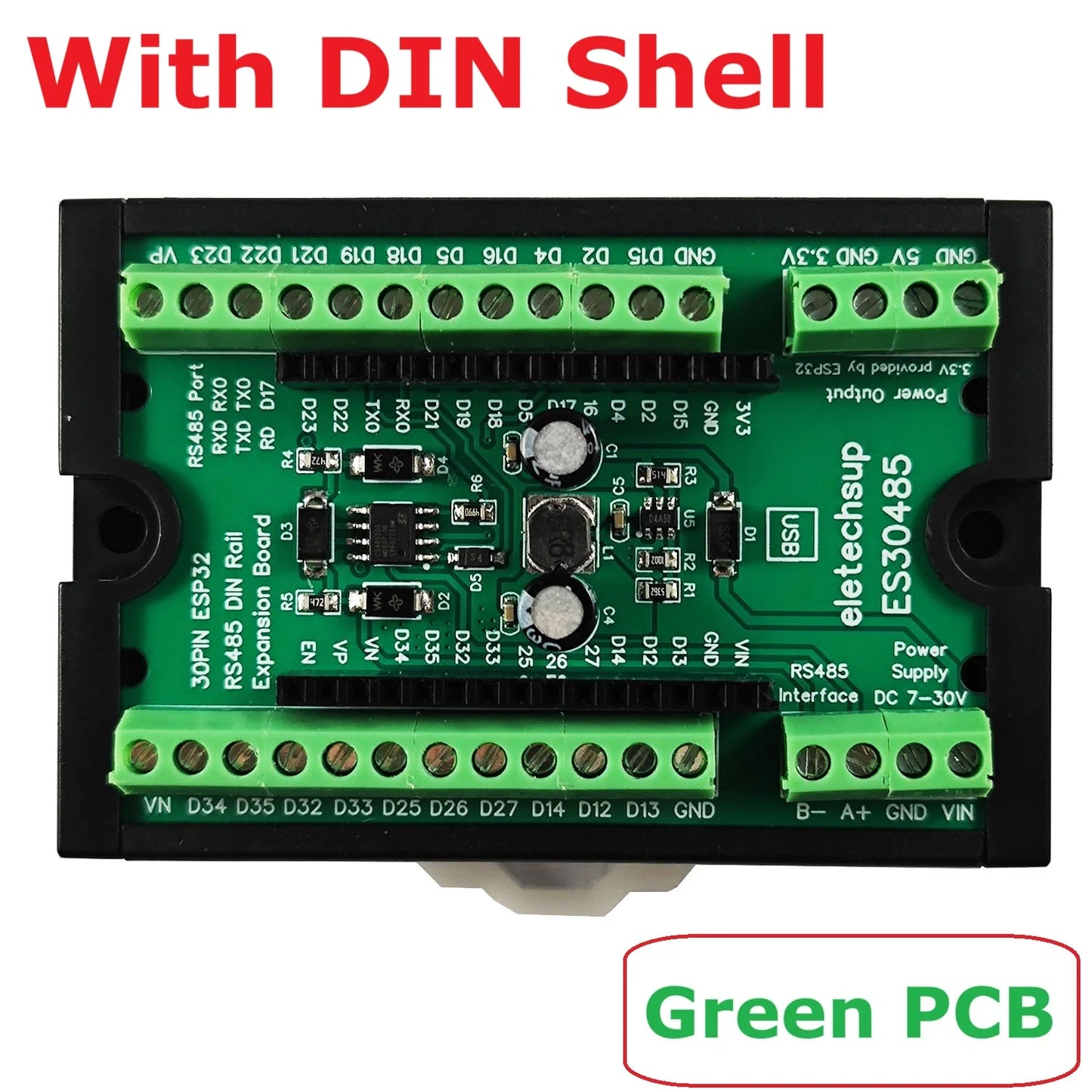 ES30485 Expansion Board DC 7-30V Power Input 5V 3.3V Output RS485 ESP32 Din Rail Mounting for WIFI BT IOT MQTT HTTP Smart Home DIY