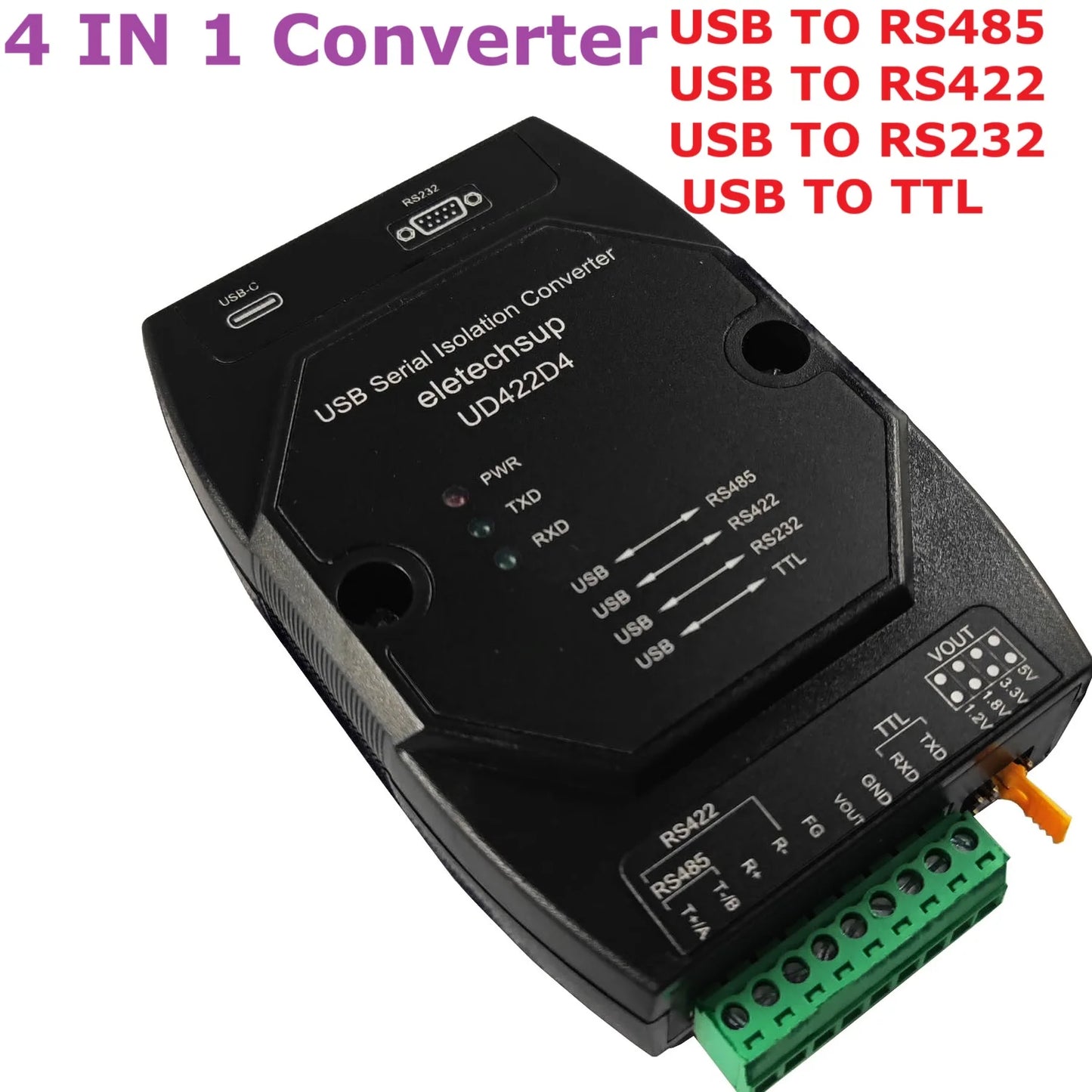 UD422D4 4 IN 1 Multifunctional USB Debugger RS485 RS422 RS232 TTL Extender High speed Isolation Anti-interference Lightning protection