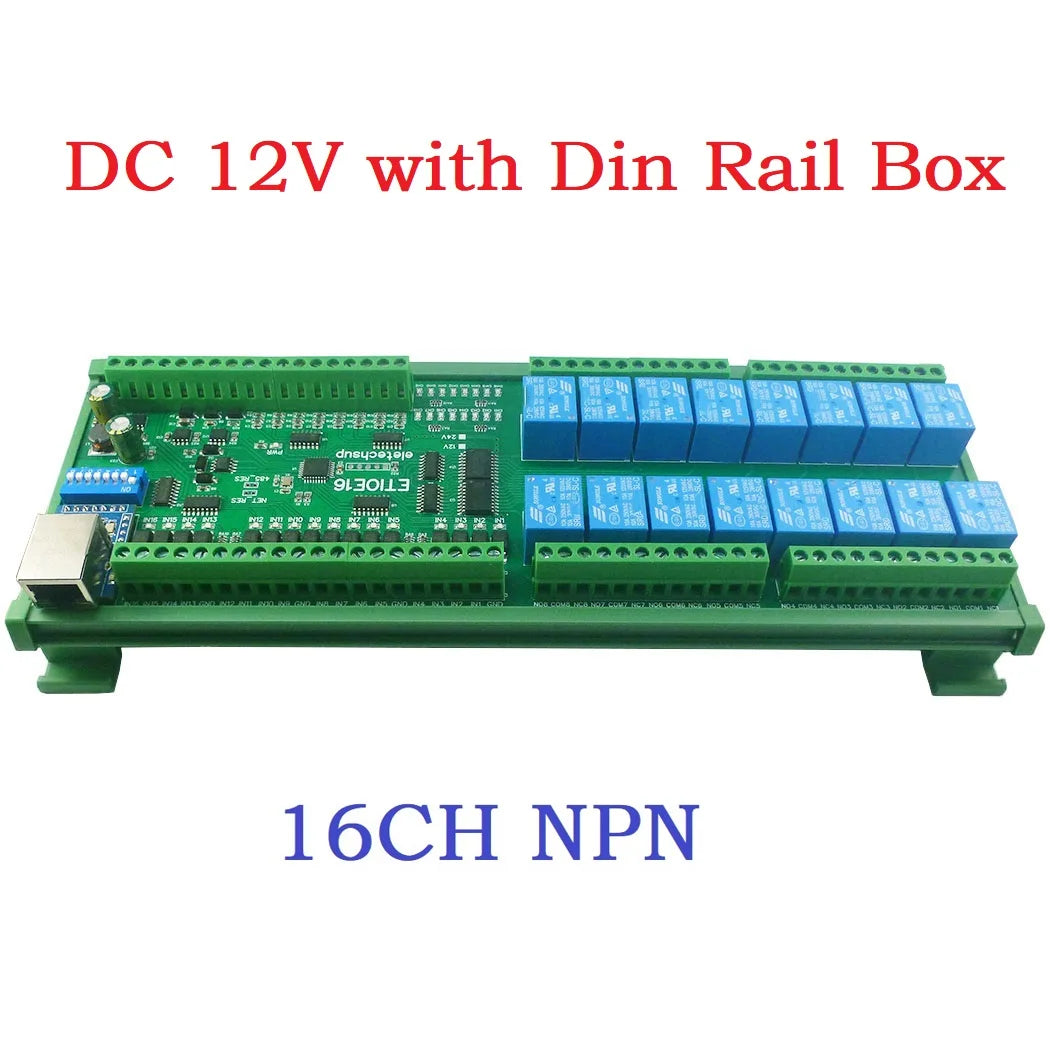 ETIOE16 16CH NPN DI Network Ethernet Modbus RTU TCP Multifunction Remote I/O NPN DI Dry Contact Relay DO 4-20MA 0-10V Current Voltage
