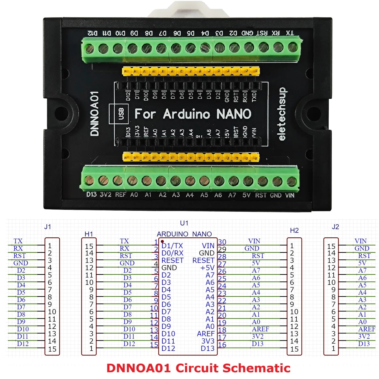DNNOA01 NANO V3.0 DIN35 C45 DIN Rail Expansion Board 3.96MM Mount Screw Terminal Block Adapter Module for Arduino Open PLC Smart Home