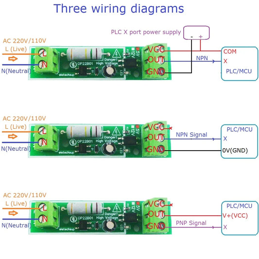 OP22B01 AC 110V 220V to 3.3V 5V 12V 24V Voltage Signal Detection Module Power ON/OFF Alarm Board for PLC RS485 IO Module