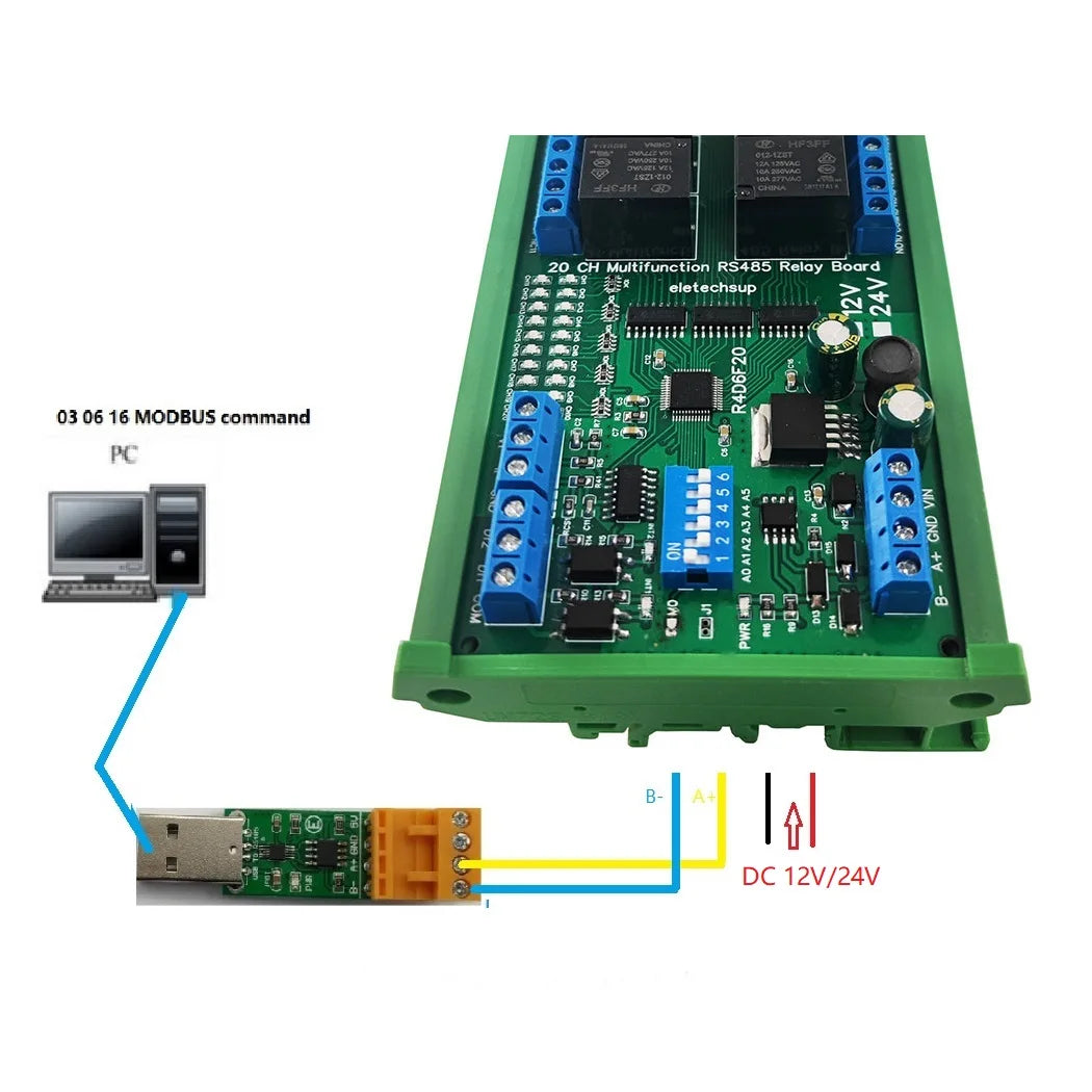 R4D6F20 Smart 20-Channel RS485 Relay Board with PLC IO Module Modbus for Multifunction Control