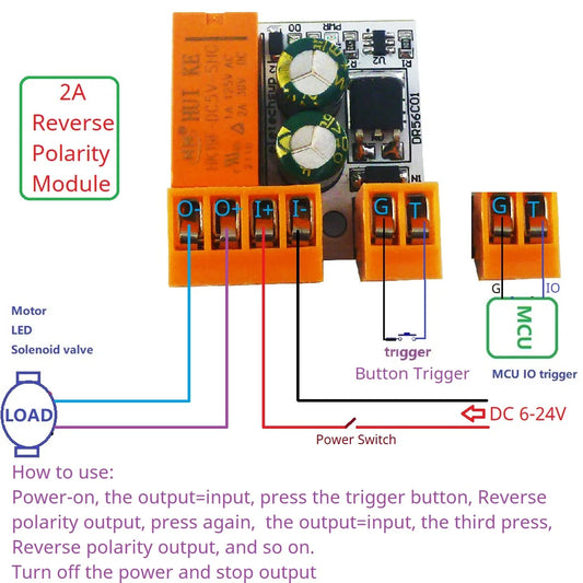 DR56C01 2A Pluggable Terminal Motor Forward Reverse Self-locking Controller DC Polarity Reversal Circuit Bistable DPDT Relay Module