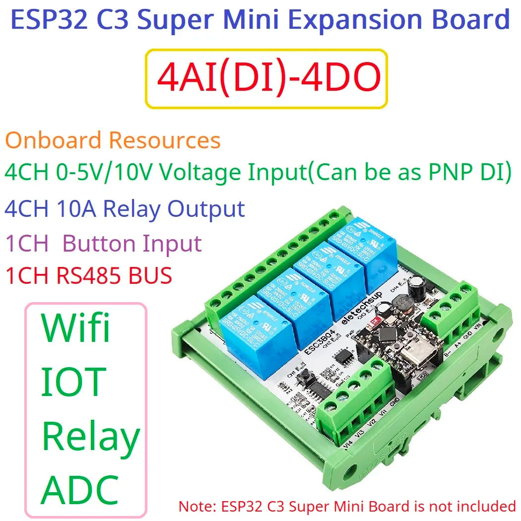 ESC3B04 DC 9V 12V 24V 4AI-4DO 0-10V Analog Input ESP32 C3 Super Mini RS485 Relay Expansion Board Smart Home IOT Simple PLC