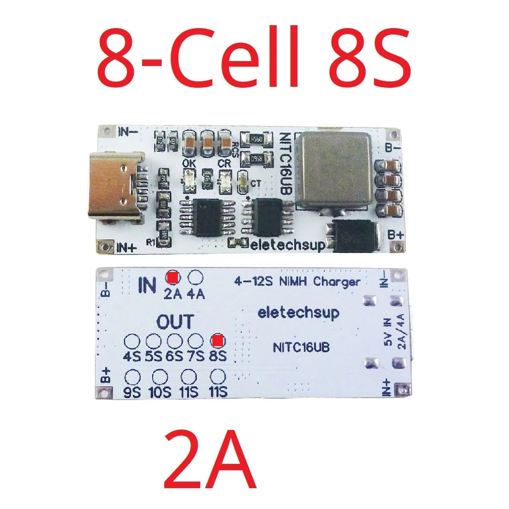 NITC16UB 2A/4A 4-12 Cell NIMH Charger Module TYPE-C DC 5V Boost BMS CC/CV NiCd for 4.8V 6V 7.2V 8.4V 9.6V 10.8V 12V 13.2V 14.4V Battery