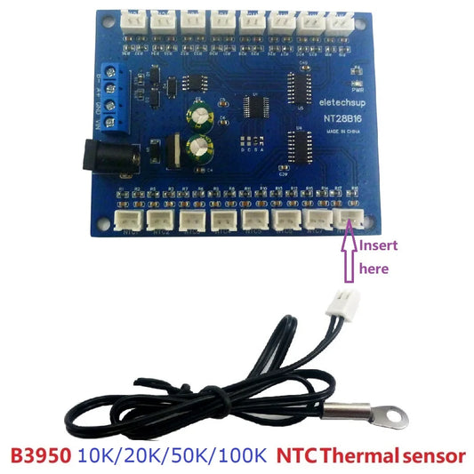 NT28B16 DC 12V 24V 16CH RS485 Temperature Collector Module Resistance measurement Multimeter 10K/20K/50K/100K B3950 NTC Sensor