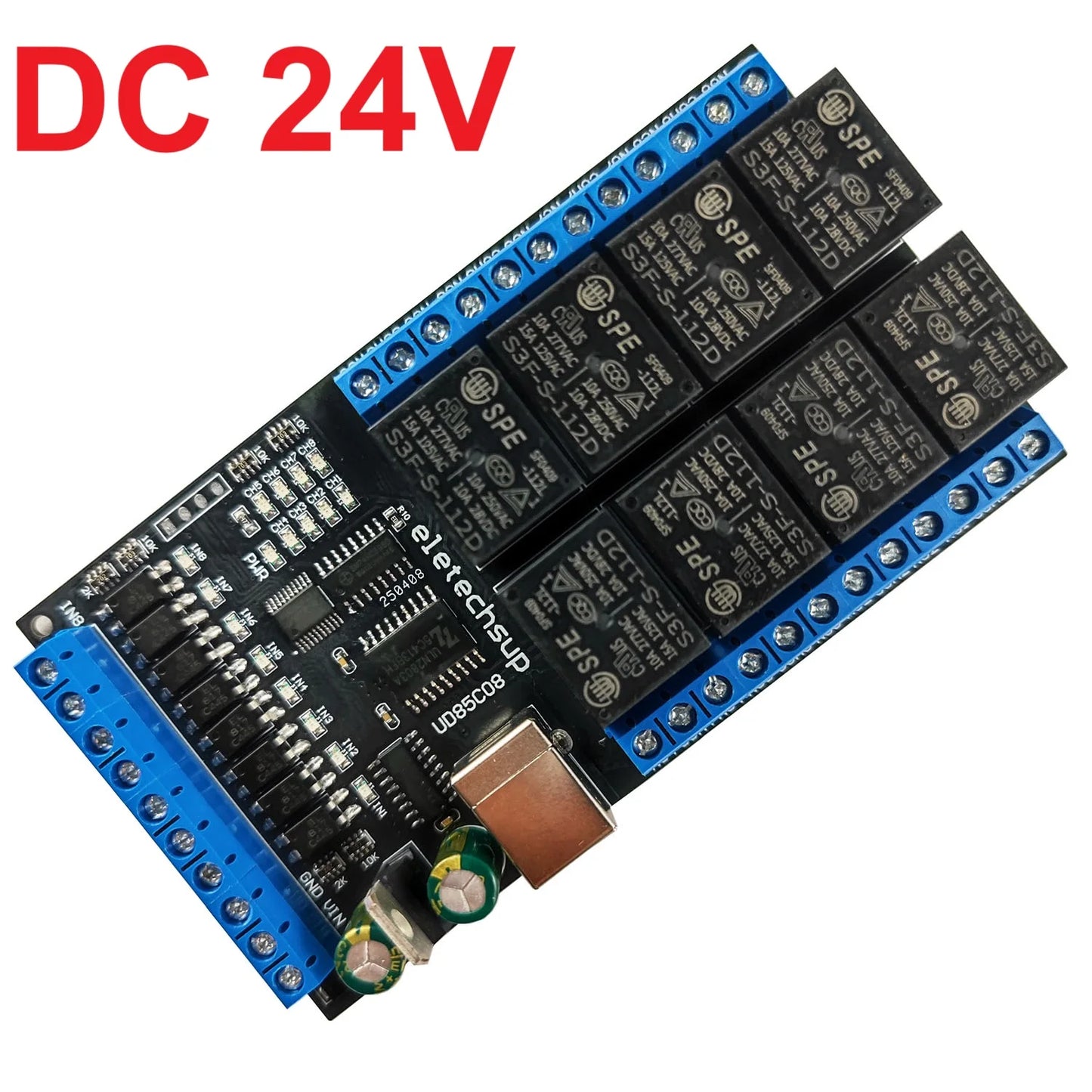 UD85C08 8DI-8DO Industrial-grade Multi-function USB Relay Board PC UART COM Switch Module With Input Indicator Light DC 12V 24V