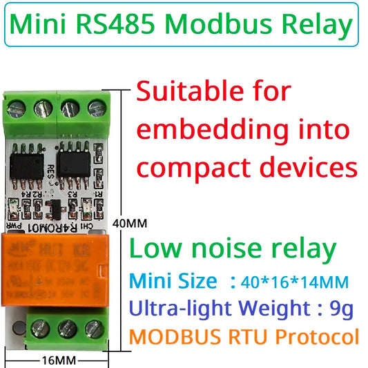 R4ROM01 3A Mini Size & Low Noise 5V 12V 24V RS485 Relay Board Modbus Rtu Remote IO 110V 120V 220V Small Electronic Switch
