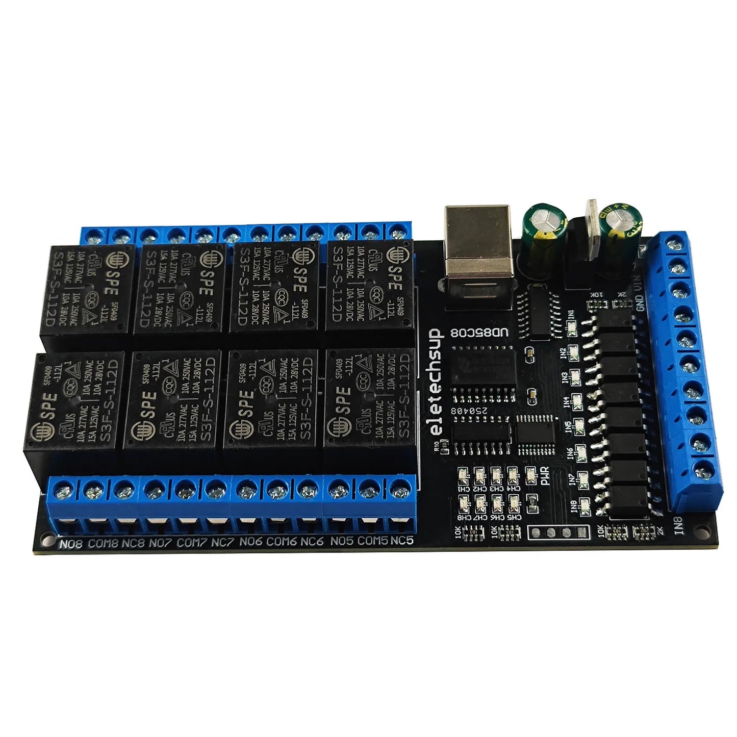 UD85C08 8DI-8DO Industrial-grade Multi-function USB Relay Board PC UART COM Switch Module With Input Indicator Light DC 12V 24V