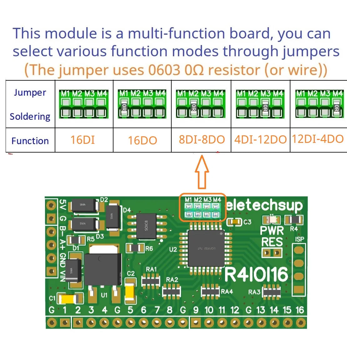 R4IOI16 16DI/16DO/8DI-8DO/4DI-12DO/12DI-4DO Modbus Rtu Digital IO RS485 2.54mm Pin Core Board for Arduino ESP32 ESP8266 PLC Smart Home