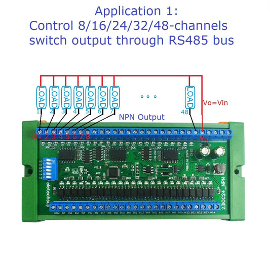 23IOA08 23IOB16 23IOC24 23IOE48 8 16 24 32 48CH Multifunction RS485 Remote IO Module PLC DI-DO expansion Board DIN Rail Box Standard MODBUS RTU Protocol