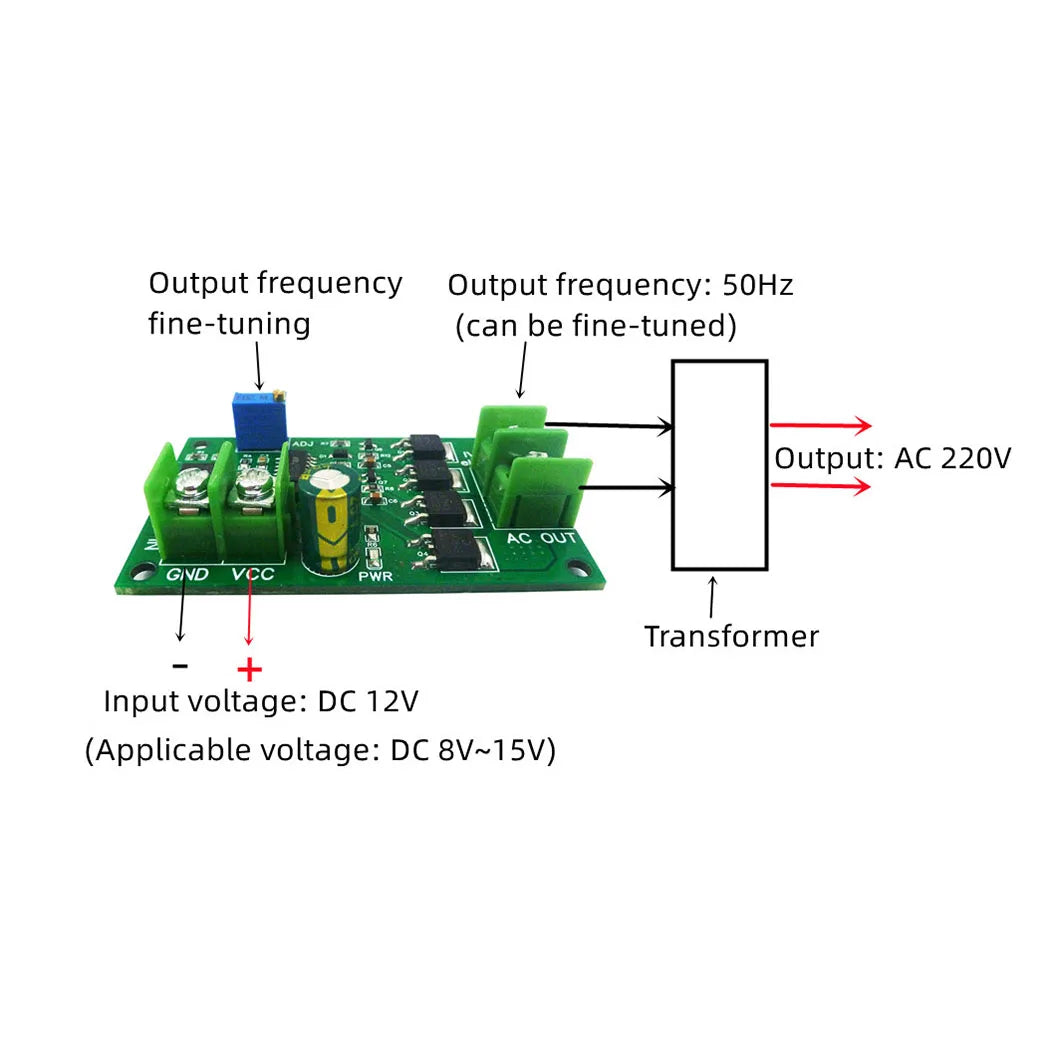 IV1212TA 200W DC 12V to AC 12V Inverter 50Hz Square Wave Signal Generator Module 12W AC 12V to 220V Power Transformer Board