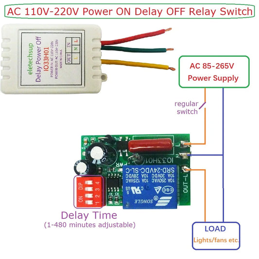 IO33H01 AC 110V 220V Simple Time Delay Relay Timer Relay Switch 1-480Min Adjustable Controller