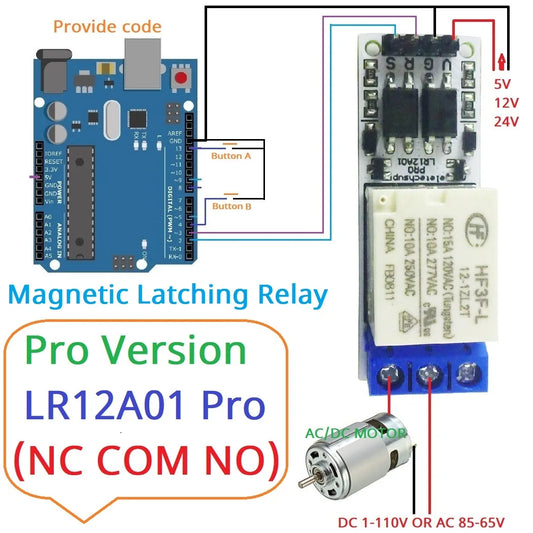 LR12A01 For Arduiuo ESP32 DC 5V 12V 24V Magnetic Latching Relay Module Bistable Self-locking Flip-Flop Latch Switch Board