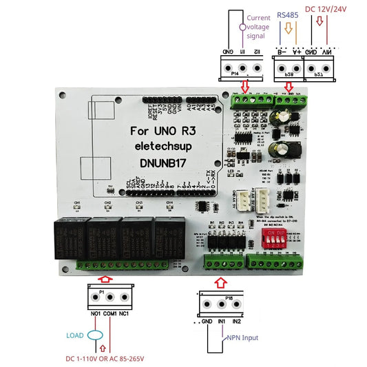 DNUNB17 4DI-4DO-4AI Digital Analog AM2301/SHT20/SHT30/DS18B20 Temperature Humidity OPEN PLC Expansion Board for Arduino UNO R3