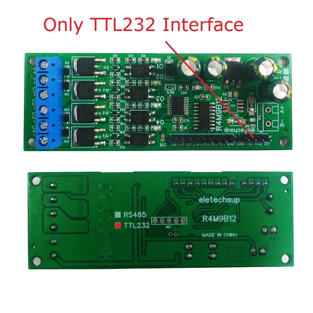 R4M9B12 DC 6-24V 4CH RS485 TTL232 Multifunction MOS Transistor Solid State Relay Module Modbus RTU AT Command for PLC Motor PTZ LED